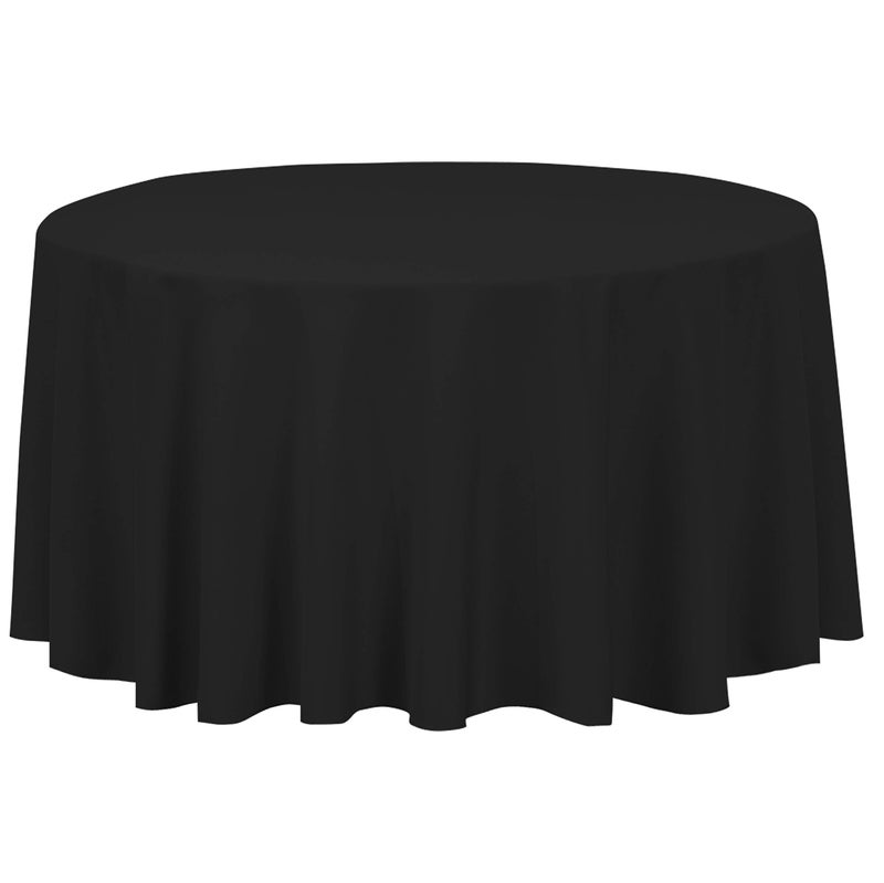 LTC LINENS Black Round Tablecloth for 60 Inch Circle Table 120 Inch Round Table Cloth  Washable Wrinkle Resistant Polyester Fabric Cover for Party