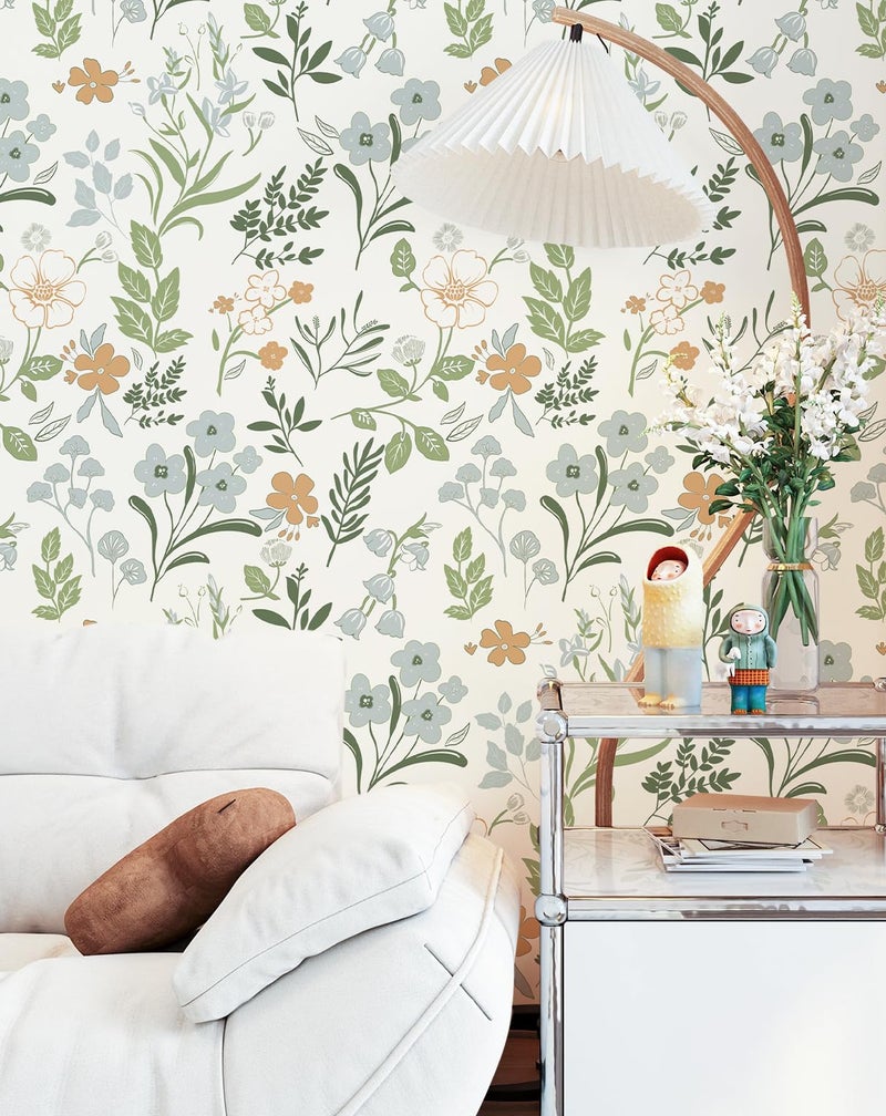 MelunMer Floral Wallpaper Peel and Stick Wallpaper Boho Leaf Contact Paper for Drawers Cabinets Self Adhesive Removable Wallpaper for Bedroom Bathroom Wallpaper Waterproof Botanical17.3 x393 - Image 1