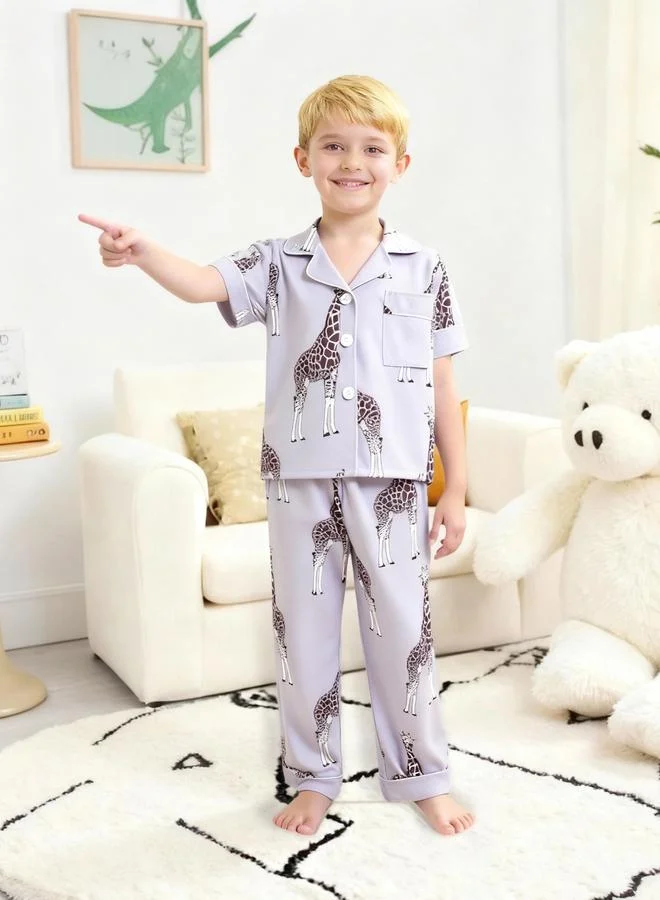 Take Two  Boys Giraffe Print Shirt And Pyjama Set for Men | Best Price UAE