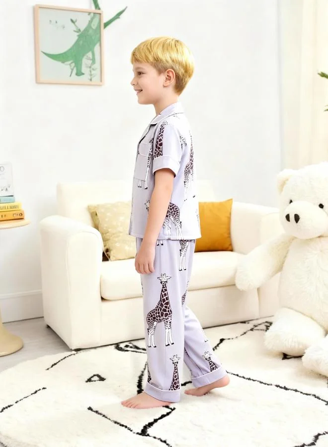 Take Two  Boys Giraffe Print Shirt And Pyjama Set for Men | Best Price UAE