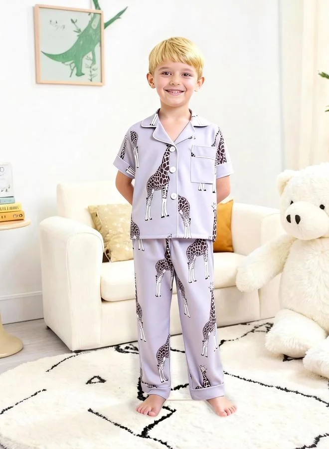 Take Two  Boys Giraffe Print Shirt And Pyjama Set for Men | Best Price UAE