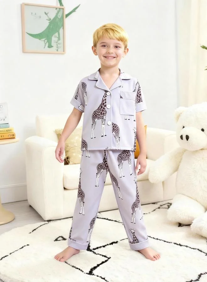 Take Two  Boys Giraffe Print Shirt And Pyjama Set for Men | Best Price UAE