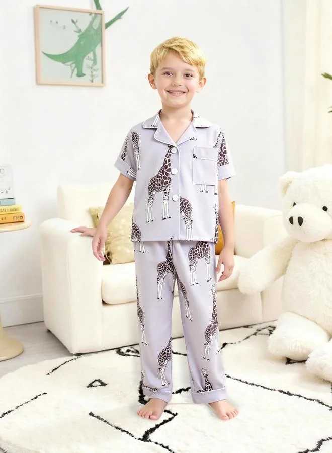 Take Two  Boys Giraffe Print Shirt And Pyjama Set for Men | Best Price UAE
