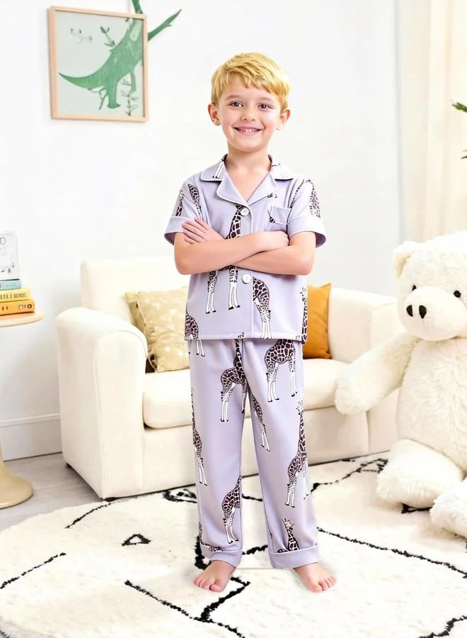 Take Two  Boys Giraffe Print Shirt And Pyjama Set for Men | Best Price UAE