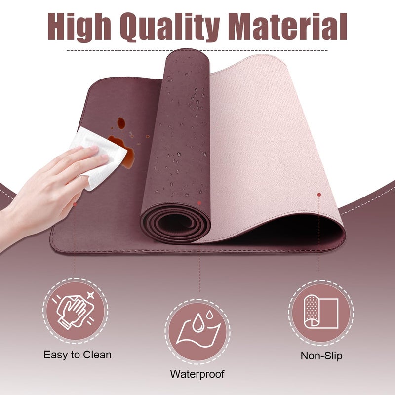 BLESWIN Leather Desk Pad Protector, 39.4'' X 17'' Large Mouse Pad, Office Desk Mat, Non-Slip PU Leather & Suede Base Desk Blotter, Laptop Desk Pad, Desktop Mat for Office Home, Dark Purple - Image 3