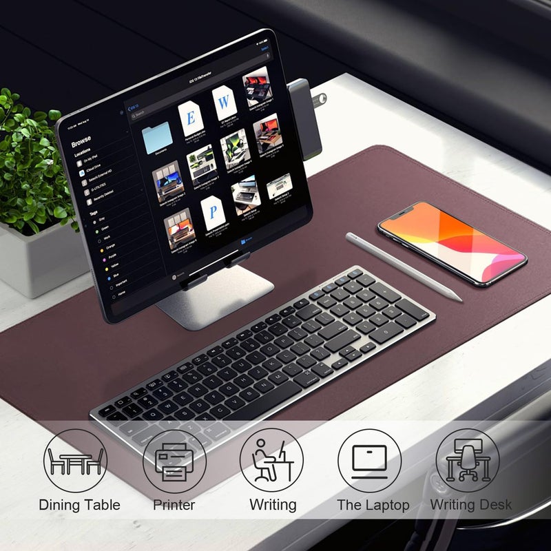 BLESWIN Leather Desk Pad Protector, 39.4'' X 17'' Large Mouse Pad, Office Desk Mat, Non-Slip PU Leather & Suede Base Desk Blotter, Laptop Desk Pad, Desktop Mat for Office Home, Dark Purple - Image 5