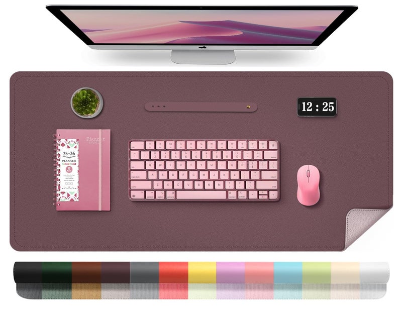 BLESWIN Leather Desk Pad Protector, 39.4'' X 17'' Large Mouse Pad, Office Desk Mat, Non-Slip PU Leather & Suede Base Desk Blotter, Laptop Desk Pad, Desktop Mat for Office Home, Dark Purple - Image 1