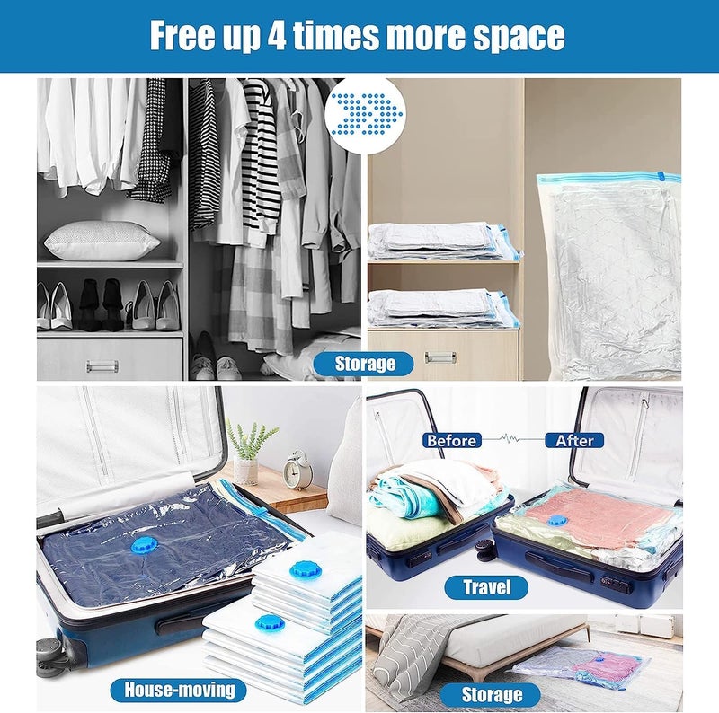 V TRIVYOM 5 Pack Vacuum Bags for Travel with Pump Reusable Packing Vacuum Storage Bags for Cloth with Ziplock Space Saver BagsSealer Bags for Home 2 Small 2 Medium 1 Large Hand Pump - Image 3