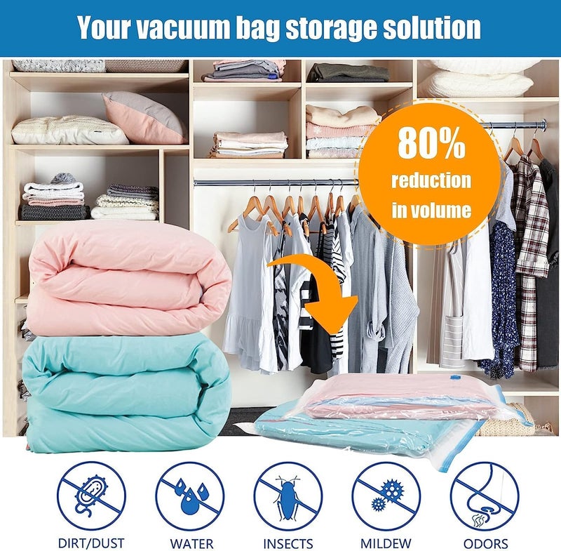 V TRIVYOM 5 Pack Vacuum Bags for Travel with Pump Reusable Packing Vacuum Storage Bags for Cloth with Ziplock Space Saver BagsSealer Bags for Home 2 Small 2 Medium 1 Large Hand Pump - Image 4