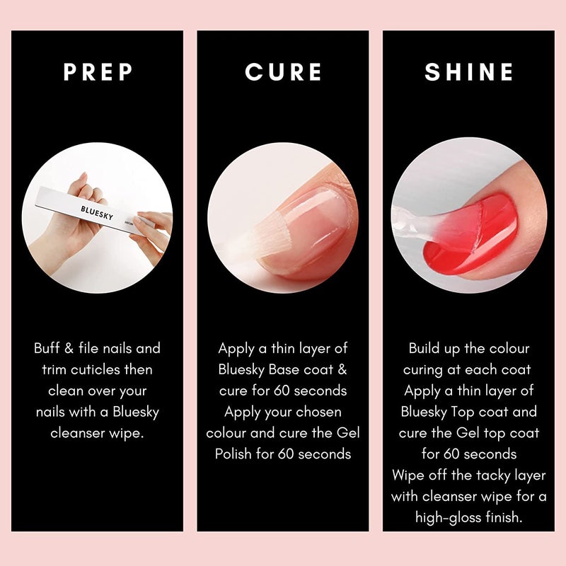 Bluesky Gel Nail Polish Starter Kit UV LED Lamp 3 Colors Cleanser Base Top Coat Nail File - Image 4