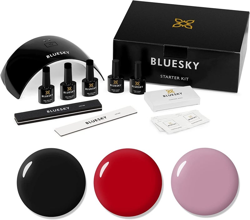 Bluesky Gel Nail Polish Starter Kit UV LED Lamp 3 Colors Cleanser Base Top Coat Nail File - Image 1