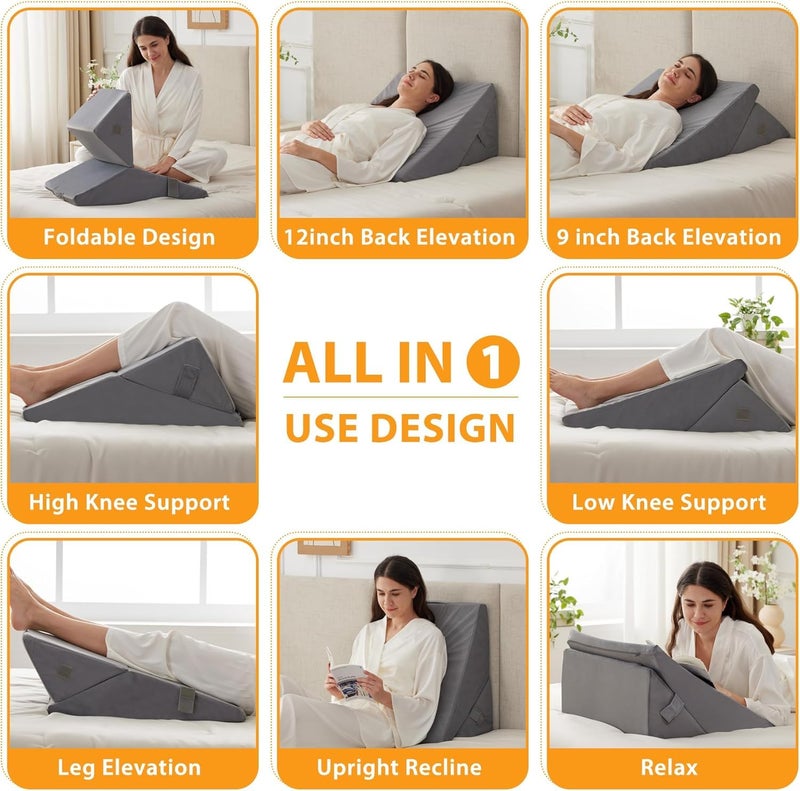 CUSHIO Lap Desk & Adjustable Wedge Combo for Laptops, Study and Reading | Memory Foam Adjustable Wedge for Back Support & Lap Desk Pillow-Gaming & Reading Pillow (Grey) - Image 4