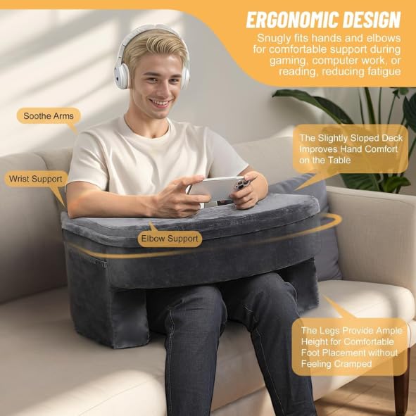 CUSHIO Lap Desk & Adjustable Wedge Combo for Laptops, Study and Reading | Memory Foam Adjustable Wedge for Back Support & Lap Desk Pillow-Gaming & Reading Pillow (Grey) - Image 5