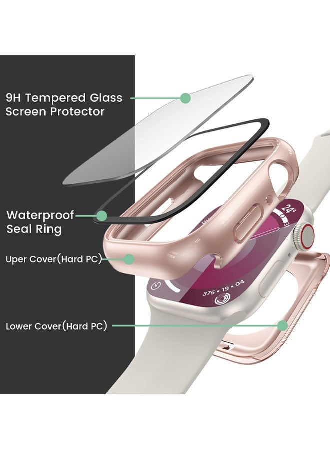 جراب صلب مقاوم للماء 3 في 1 لحماية شاشة Apple Watch 41 مم، غطاء حماية كامل 360 درجة + مصد خلفي صلب من البولي كربونات لسلسلة iWatch 9/8/7، 41 مم - Image 3