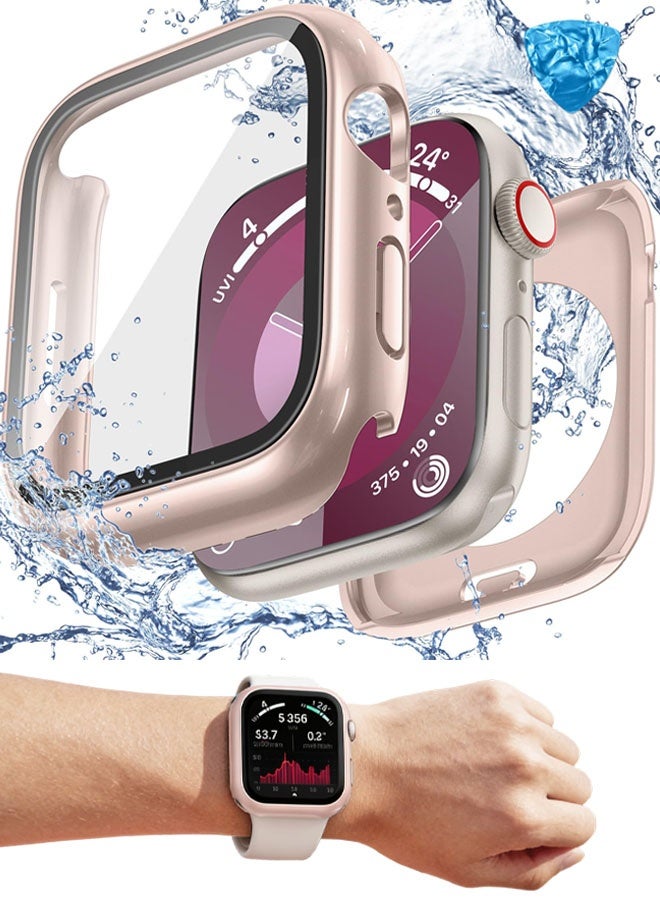 جراب صلب مقاوم للماء 3 في 1 لحماية شاشة Apple Watch 41 مم، غطاء حماية كامل 360 درجة + مصد خلفي صلب من البولي كربونات لسلسلة iWatch 9/8/7، 41 مم - Image 1