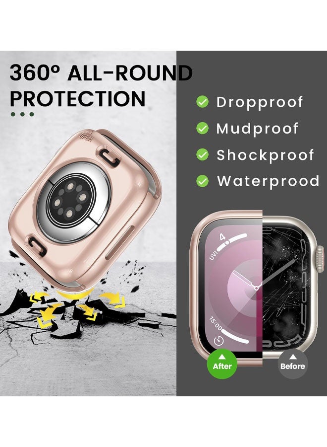 جراب صلب مقاوم للماء 3 في 1 لحماية شاشة Apple Watch 41 مم، غطاء حماية كامل 360 درجة + مصد خلفي صلب من البولي كربونات لسلسلة iWatch 9/8/7، 41 مم - Image 4