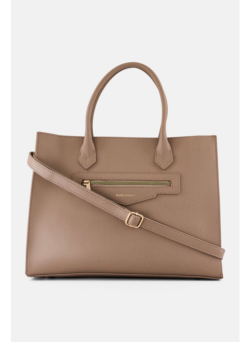 Kathy Ireland Women Brand Logo Handbag, Beige  - Image 1