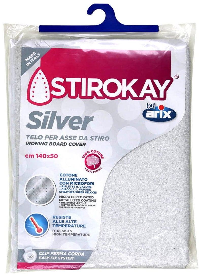 Stirokay 100% Cotton Ironing Board Cover Silver 140 X 50 Cm