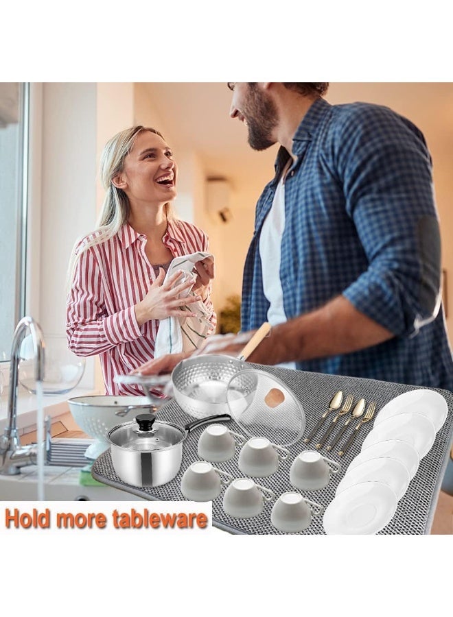 TERRIFI Large Dish Drying Mat for Kitchen Counter, 2 Pcs Absorbent Dish Drainer Mat, Super Absorbent Dish Drying Pads, for Countertops, sinks, draining racks(Gray) - Image 3