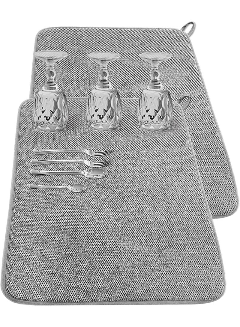 TERRIFI Large Dish Drying Mat for Kitchen Counter, 2 Pcs Absorbent Dish Drainer Mat, Super Absorbent Dish Drying Pads, for Countertops, sinks, draining racks(Gray) - Image 1