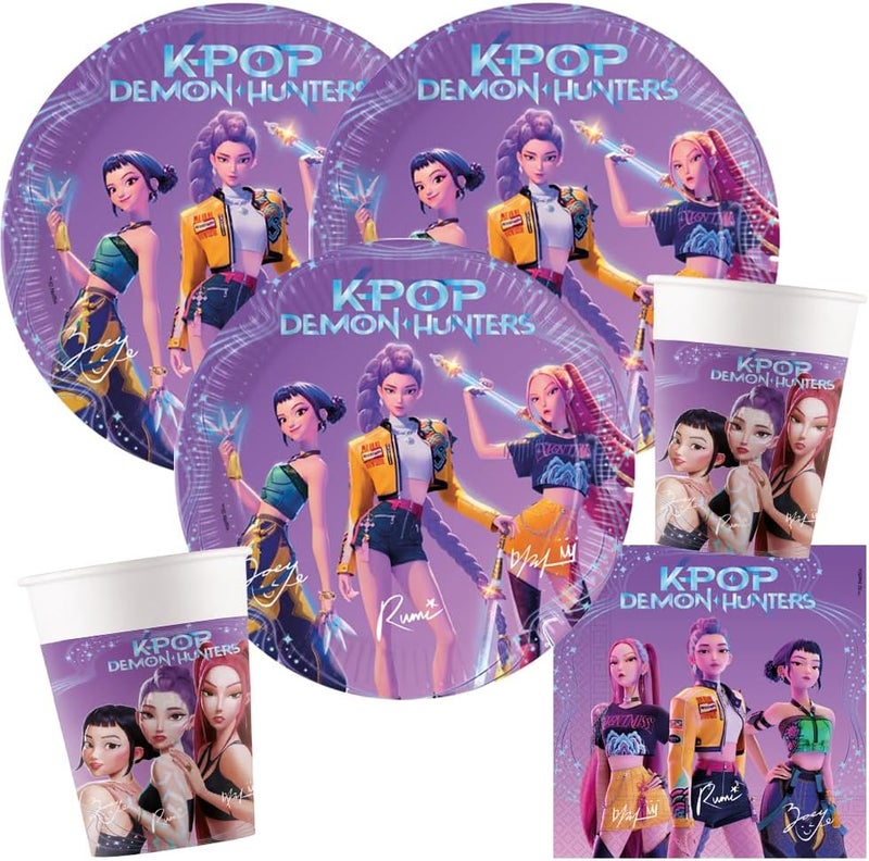 Procos Party Set - KPop Demon Hunters - 36-Piece Paper Plates, Paper Cups and Napkins for Children's Birthday Parties - Image 1