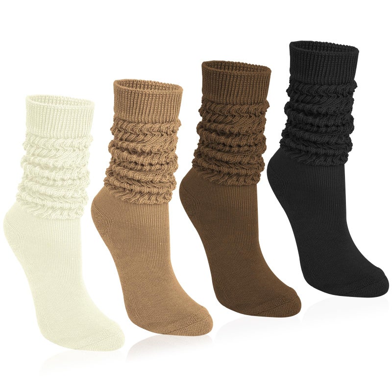 Justay 4 Pairs Slouchy Socks for Women, Scrunch Boot Long Knee High Knit Tube Athletic Slouch Socks for Woman - Image 1
