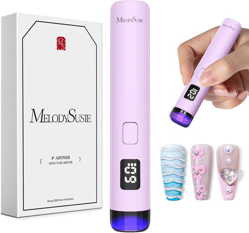 Big & small space compatible Melodysusie Handheld UV Light for Gel Nails, ART01R Cordless Gel X Nail Lamp Rechargeable with LCD Display, Eye-Protective Cover Flash Cure Nail Dryer for Rhinestone Glue Decoration DIY At Home Purple Moisture wear upgraded quality - Image 1