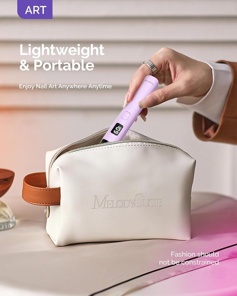 Big & small space compatible Melodysusie Handheld UV Light for Gel Nails, ART01R Cordless Gel X Nail Lamp Rechargeable with LCD Display, Eye-Protective Cover Flash Cure Nail Dryer for Rhinestone Glue Decoration DIY At Home Purple Moisture wear upgraded quality - Image 5