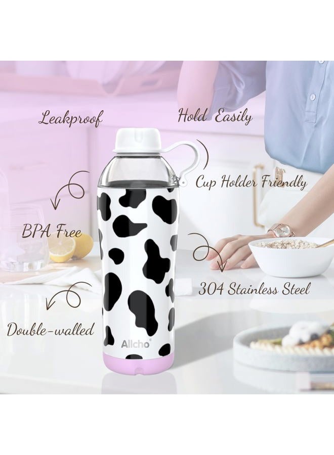 Allcho Cow Insulated Water Bottle for Women, 18 oz Stainless Steel Water Bottles, Double Walled, 2 Lids (Chug & Tumbler) - Hydrate & Caffeinate, Available Gift Wrapping - Image 5