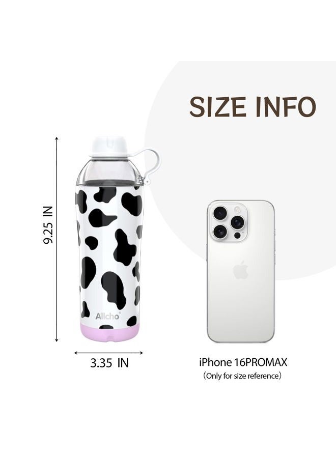 Allcho Cow Insulated Water Bottle for Women, 18 oz Stainless Steel Water Bottles, Double Walled, 2 Lids (Chug & Tumbler) - Hydrate & Caffeinate, Available Gift Wrapping - Image 2