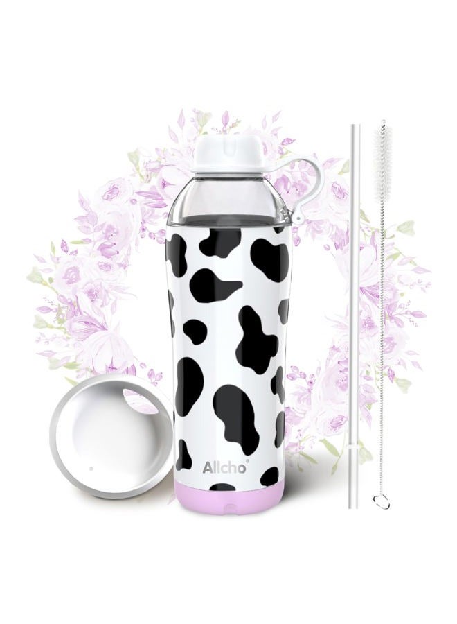 Allcho Cow Insulated Water Bottle for Women, 18 oz Stainless Steel Water Bottles, Double Walled, 2 Lids (Chug & Tumbler) - Hydrate & Caffeinate, Available Gift Wrapping - Image 1