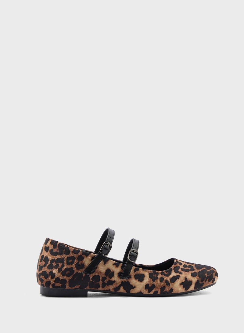 Ginger Double Strap Mary Jane Leopard Print Ballerina  - Image 1