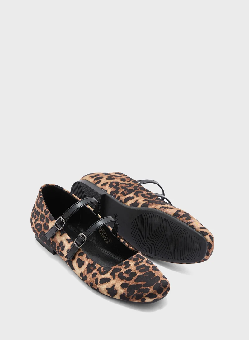 Ginger Double Strap Mary Jane Leopard Print Ballerina