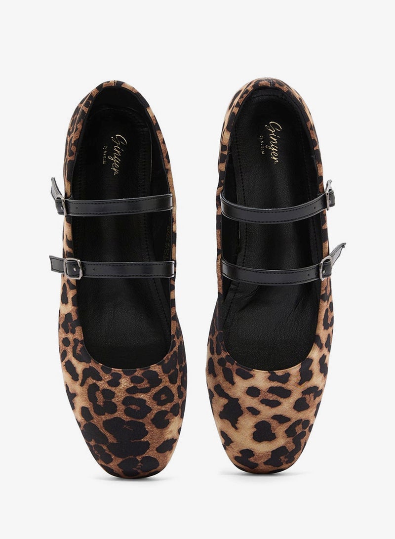 Ginger Double Strap Mary Jane Leopard Print Ballerina - Image 4