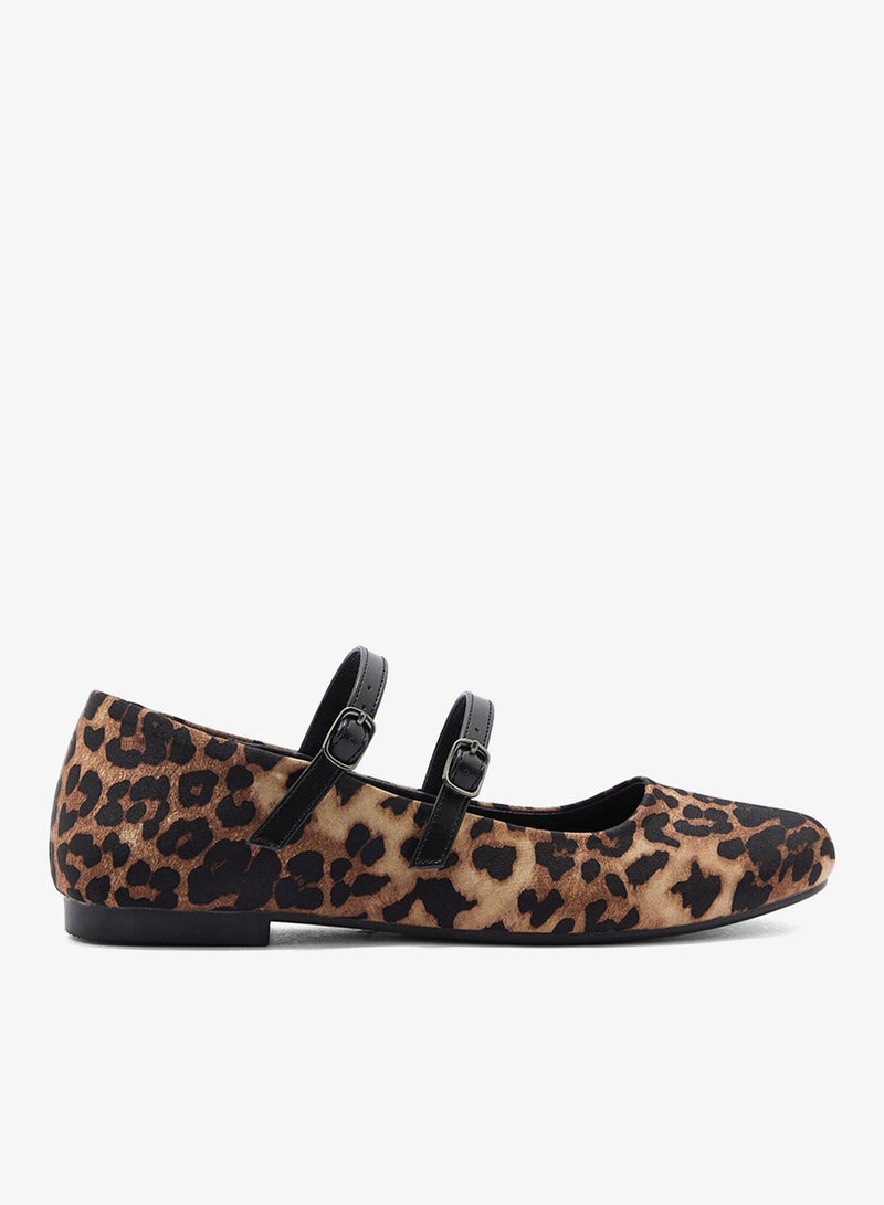 Ginger Double Strap Mary Jane Leopard Print Ballerina - Image 1