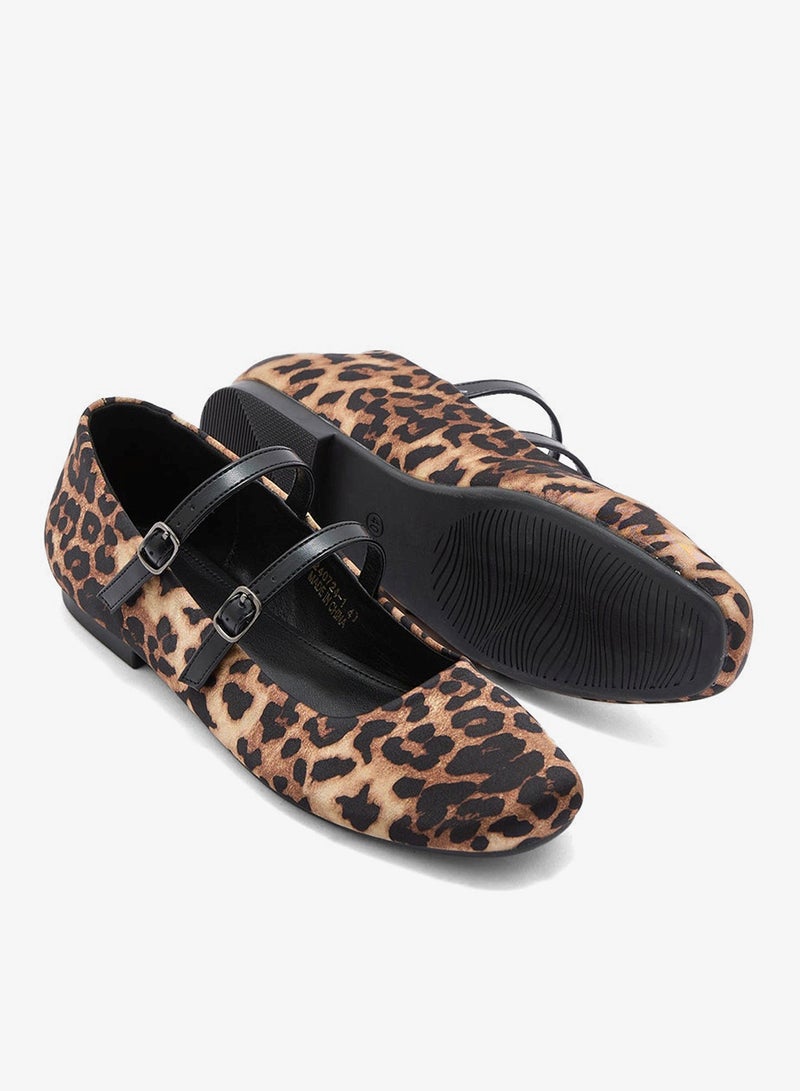 Ginger Double Strap Mary Jane Leopard Print Ballerina - Image 3