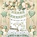 Amandir Sage Green Birthday Decorations for Women Girls Nude Neutral Sage Green Foil Balloons Table Cloth Sash Crown Fringe Curtains Happy Birthday Banner Circle Garland Butterfly Cake Topper Party Supplies - Image 2