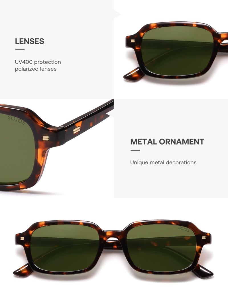 SOJOS Trendy Rectangle Polarized Sunglasses Womens Mens, Small Retro Fashion Thin Slim Square Sunnies SJ2610, Bright Tortoise/Dark Green - Image 4