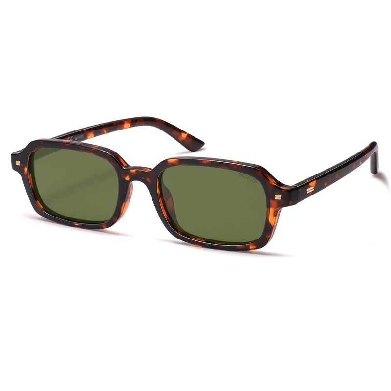 SOJOS Trendy Rectangle Polarized Sunglasses Womens Mens, Small Retro Fashion Thin Slim Square Sunnies SJ2610, Bright Tortoise/Dark Green - Image 1