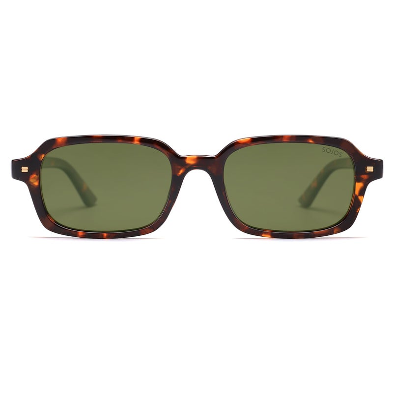 SOJOS Trendy Rectangle Polarized Sunglasses Womens Mens, Small Retro Fashion Thin Slim Square Sunnies SJ2610, Bright Tortoise/Dark Green - Image 2