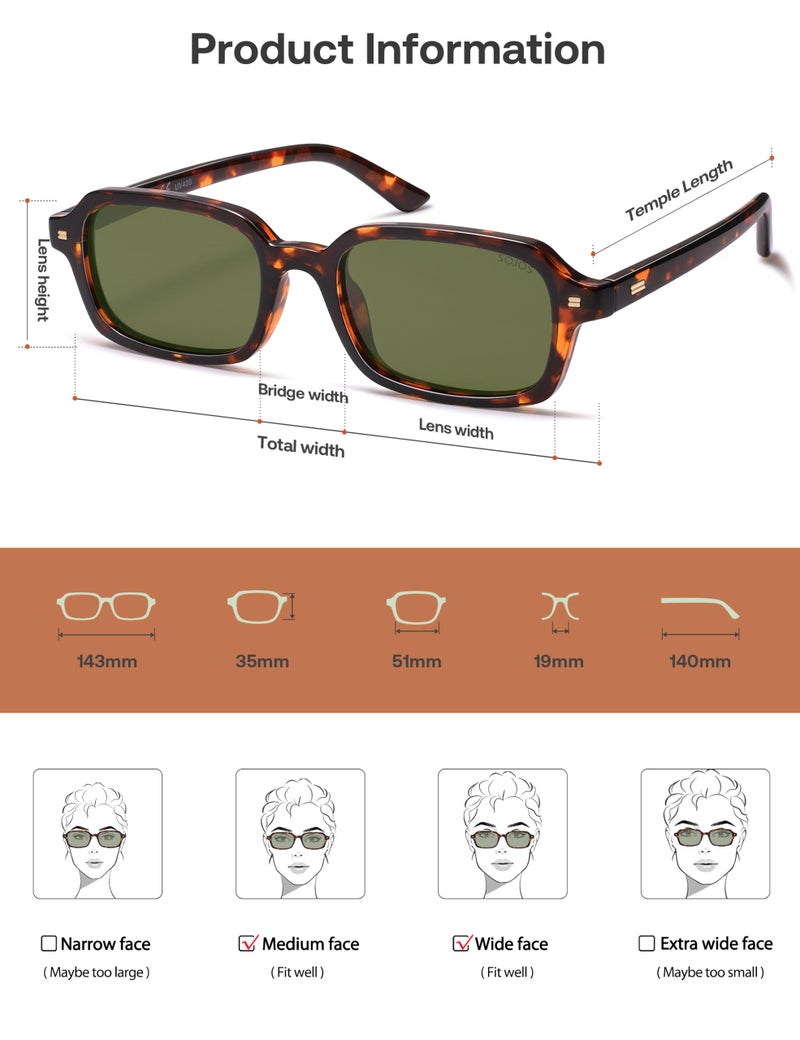 SOJOS Trendy Rectangle Polarized Sunglasses Womens Mens, Small Retro Fashion Thin Slim Square Sunnies SJ2610, Bright Tortoise/Dark Green - Image 5
