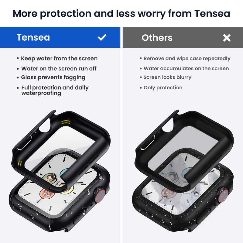 Tensea for Waterproof Apple Watch Screen Protector Case 41mm Series 9/8/7 Accessories, iWatch Protective Face Cover with Tempered Glass Film for Women Men, Bumper Case for iPhone Watch 41 mm - Image 2