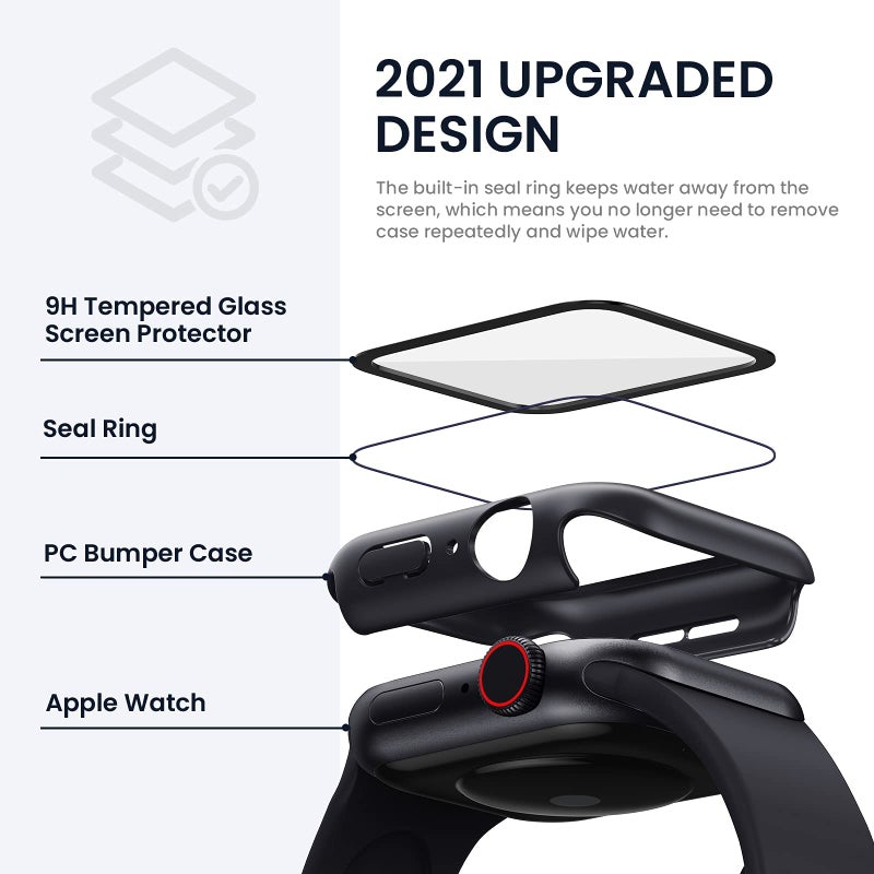 Tensea for Waterproof Apple Watch Screen Protector Case 41mm Series 9/8/7 Accessories, iWatch Protective Face Cover with Tempered Glass Film for Women Men, Bumper Case for iPhone Watch 41 mm - Image 3