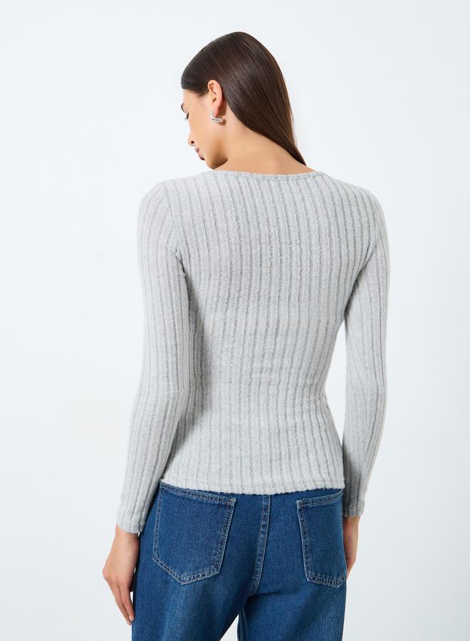 تايك تو بلوزة ملفوفة بأكمام طويلة وياقة على شكل حرف - Image 4