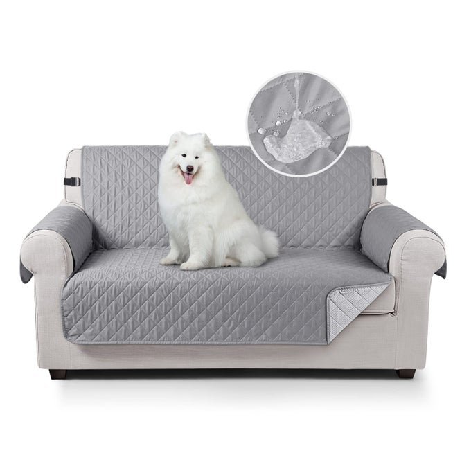 SOFA COVERS 100 WATERPROOF SOFA SLIPCOVERS 2 SEATERNON SLIP COVER FOR KIDSDOGSPETSWASHABLE SOFA PROTECTOR WITH ELASTIC STRAPGREYUPDATE OF CLOTH