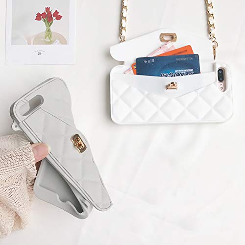 UnnFiko Wallet Case Compatible with iPhone 12, Cute Light Luxury Bag Design, Purse Flip Card Pouch Cover Soft Silicone Case with Handstrap Long Shoulder Strap (White, iPhone 12) - Image 4