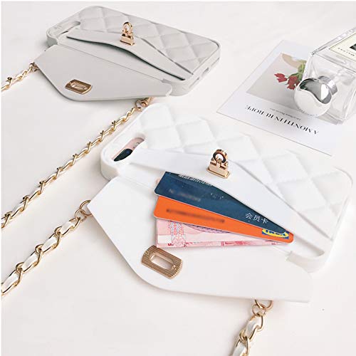 UnnFiko Wallet Case Compatible with iPhone 12, Cute Light Luxury Bag Design, Purse Flip Card Pouch Cover Soft Silicone Case with Handstrap Long Shoulder Strap (White, iPhone 12) - Image 3