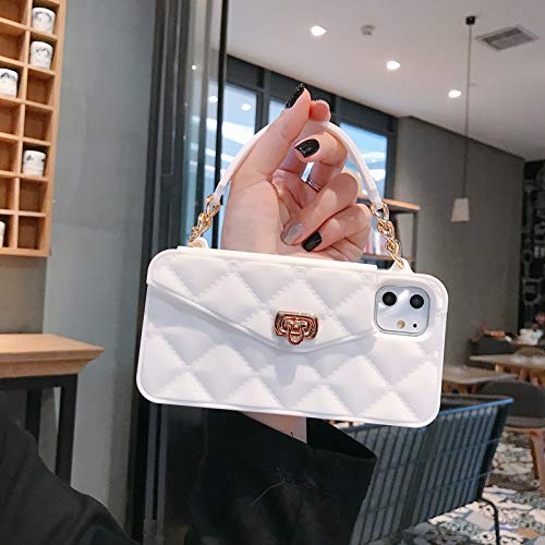 UnnFiko Wallet Case Compatible with iPhone 12, Cute Light Luxury Bag Design, Purse Flip Card Pouch Cover Soft Silicone Case with Handstrap Long Shoulder Strap (White, iPhone 12) - Image 2