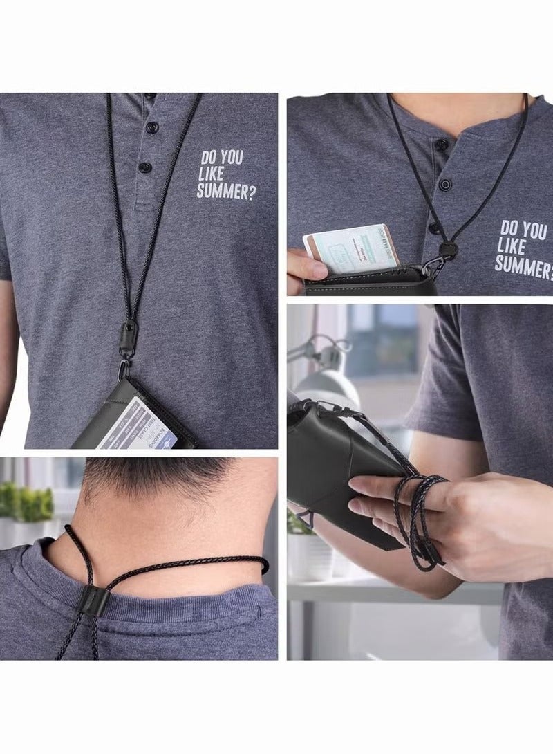 Lanyard for Key,  2 Pack of Leather Lanyard Neck Strap with Strong Metal Clip for ID Card Badge Holder, Keys, Cell Phone, Mini Notebook Unisex (Black 2 Lanyards)  - Image 2