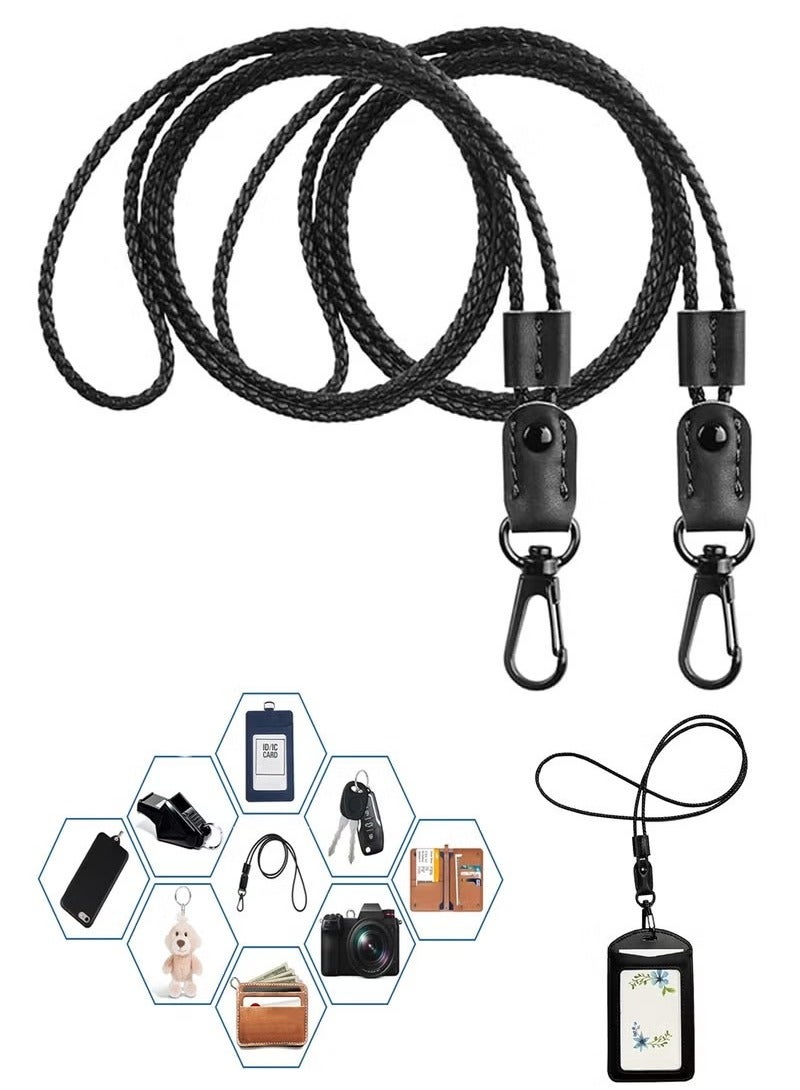 Lanyard for Key,  2 Pack of Leather Lanyard Neck Strap with Strong Metal Clip for ID Card Badge Holder, Keys, Cell Phone, Mini Notebook Unisex (Black 2 Lanyards)  - Image 1
